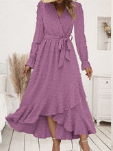 Load image into Gallery viewer, Swiss Dot Tie Waist Flounce Sleeve Dress