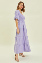 Load image into Gallery viewer, Puff Sleeve Tiered Ruffled Poplin Dress