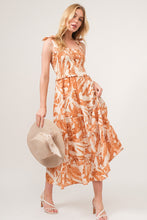 Load image into Gallery viewer, Tie Shoulder Smocked Midi Tiered Dress