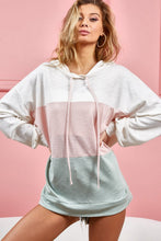 Load image into Gallery viewer, Drawstring Color Block Hooded Long Sleeve Top