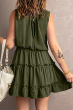 Load image into Gallery viewer, Tie Neck Frill Trim Sleeveless Mini Dress