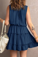 Load image into Gallery viewer, Tie Neck Frill Trim Sleeveless Mini Dress
