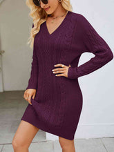 Load image into Gallery viewer, Cable-Knit V-Neck Mini Sweater Dress
