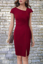 Load image into Gallery viewer, Asymmetrical Neck Short Sleeve Slit Dress