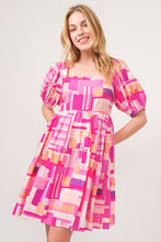 Load image into Gallery viewer, Color Block Puff Sleeve Dress