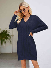 Load image into Gallery viewer, Cable-Knit V-Neck Mini Sweater Dress