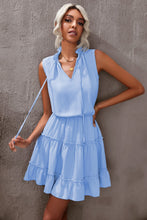 Load image into Gallery viewer, Tie Neck Frill Trim Sleeveless Mini Dress
