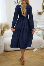 Load image into Gallery viewer, Round Neck Velvet Smocked Flounce Sleeve Dress