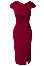 Load image into Gallery viewer, Asymmetrical Neck Short Sleeve Slit Dress