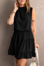 Load image into Gallery viewer, Tie Neck Frill Trim Sleeveless Mini Dress