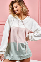 Load image into Gallery viewer, Drawstring Color Block Hooded Long Sleeve Top