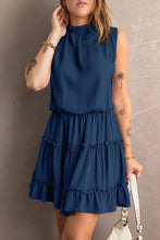 Load image into Gallery viewer, Tie Neck Frill Trim Sleeveless Mini Dress