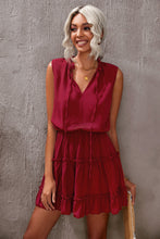 Load image into Gallery viewer, Tie Neck Frill Trim Sleeveless Mini Dress