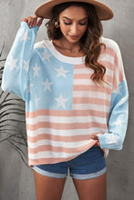 Load image into Gallery viewer, US Flag Side Slit Drop Shoulder Knit Pullover