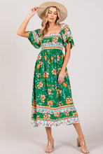 Load image into Gallery viewer, Printed Smocked Short Sleeve Midi Dress