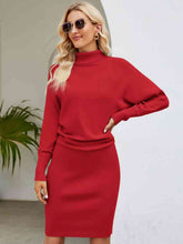 Load image into Gallery viewer, Turtle Neck Long Sleeve Ribbed Sweater Dress