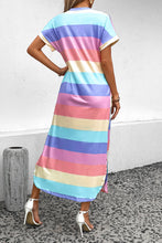 Load image into Gallery viewer, Color Block V-Neck Short Sleeve Slit Dress with Pockets