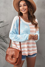 Load image into Gallery viewer, US Flag Side Slit Drop Shoulder Knit Pullover