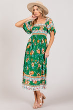 Load image into Gallery viewer, Printed Smocked Short Sleeve Midi Dress