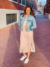 Load image into Gallery viewer, Horizontal Stripe Side Slit V-Neck Dress