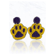 Load image into Gallery viewer, Paw Print Seed Beaded Earrings - Blue/White, Yellow/Purple, Black/Red - OBX Prep
