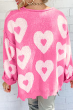 Load image into Gallery viewer, Pearl Detail Heart Round Neck Long Sleeve Sweater
