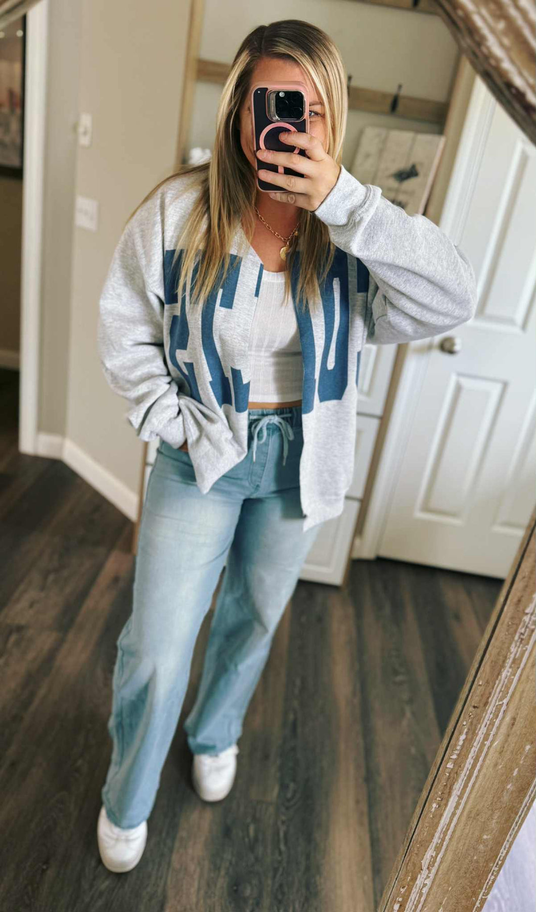 Drawstring Elastic Denim Pants