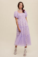 Load image into Gallery viewer, Floral Print and Mesh Puff Sleeve Maxi Dress
