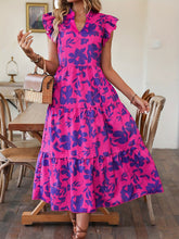 Load image into Gallery viewer, Ruffled Printed Cap Sleeve Midi Dress
