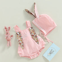 Load image into Gallery viewer, RTS: Linen Bunny Dress or Onesie Bunny Tail with Floral Removeable Ears-
