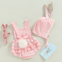Load image into Gallery viewer, RTS: Linen Bunny Dress or Onesie Bunny Tail with Floral Removeable Ears-
