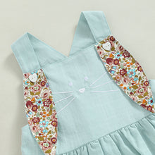 Load image into Gallery viewer, RTS: Linen Bunny Dress or Onesie Bunny Tail with Floral Removeable Ears-
