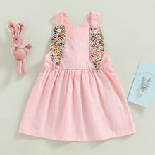Load image into Gallery viewer, RTS: Linen Bunny Dress or Onesie Bunny Tail with Floral Removeable Ears-
