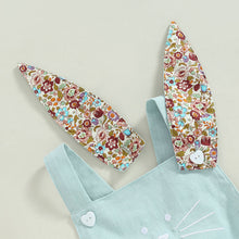Load image into Gallery viewer, RTS: Linen Bunny Dress or Onesie Bunny Tail with Floral Removeable Ears-
