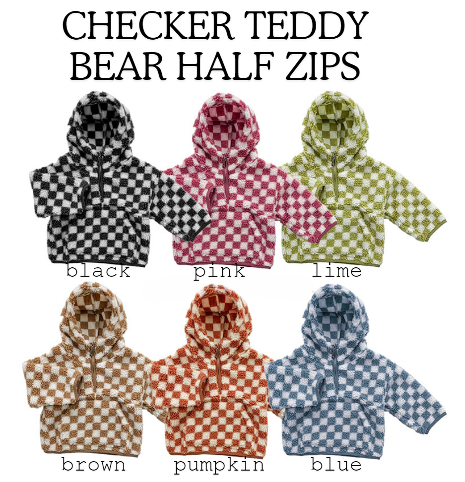 Bear pattern half 2025 zip teddy hoodie