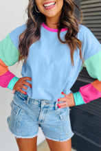 Load image into Gallery viewer, RTS: Blue Molly Lightweight Color Block Long Sleeve
