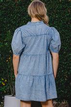 Load image into Gallery viewer, Washed Tiered Mini Denim Dress
