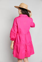 Load image into Gallery viewer, Buttoned Puff Sleeve Tiered Shirt Dress - SAMPLE
