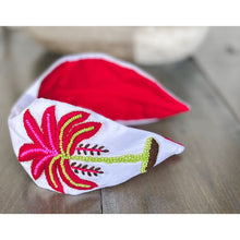 Load image into Gallery viewer, Pink Palm Tree Embroidered Seed Beaded Top Knot Headband - OBX Prep
