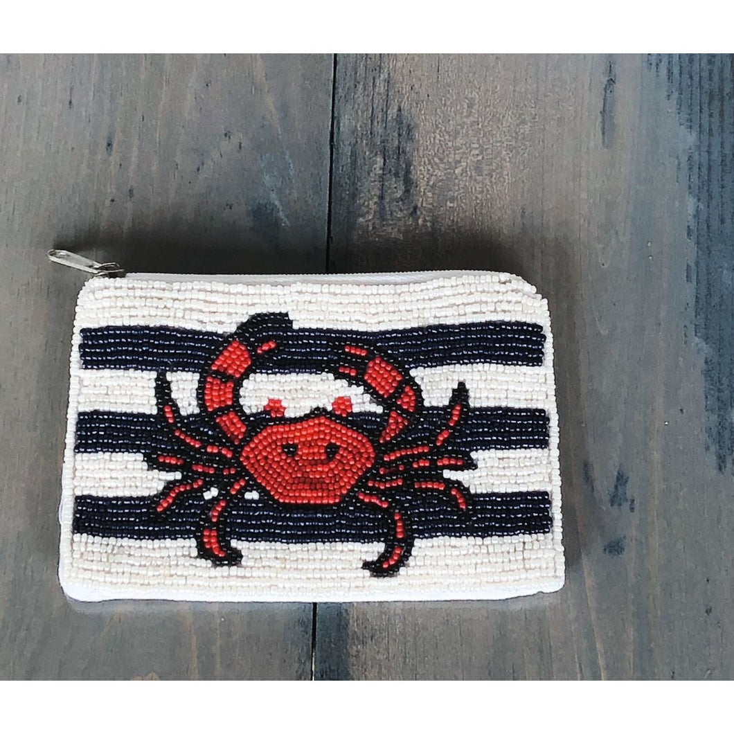 Preppy Striped Crab Seed Beaded Coin Purse - OBX Prep