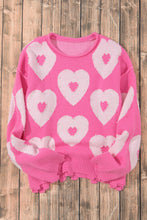 Load image into Gallery viewer, Pearl Detail Heart Round Neck Long Sleeve Sweater
