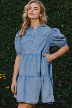 Load image into Gallery viewer, Washed Tiered Mini Denim Dress
