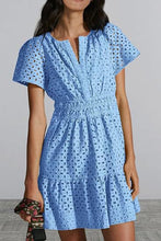 Load image into Gallery viewer, Eyelet Notched Short Sleeve Mini Dress
