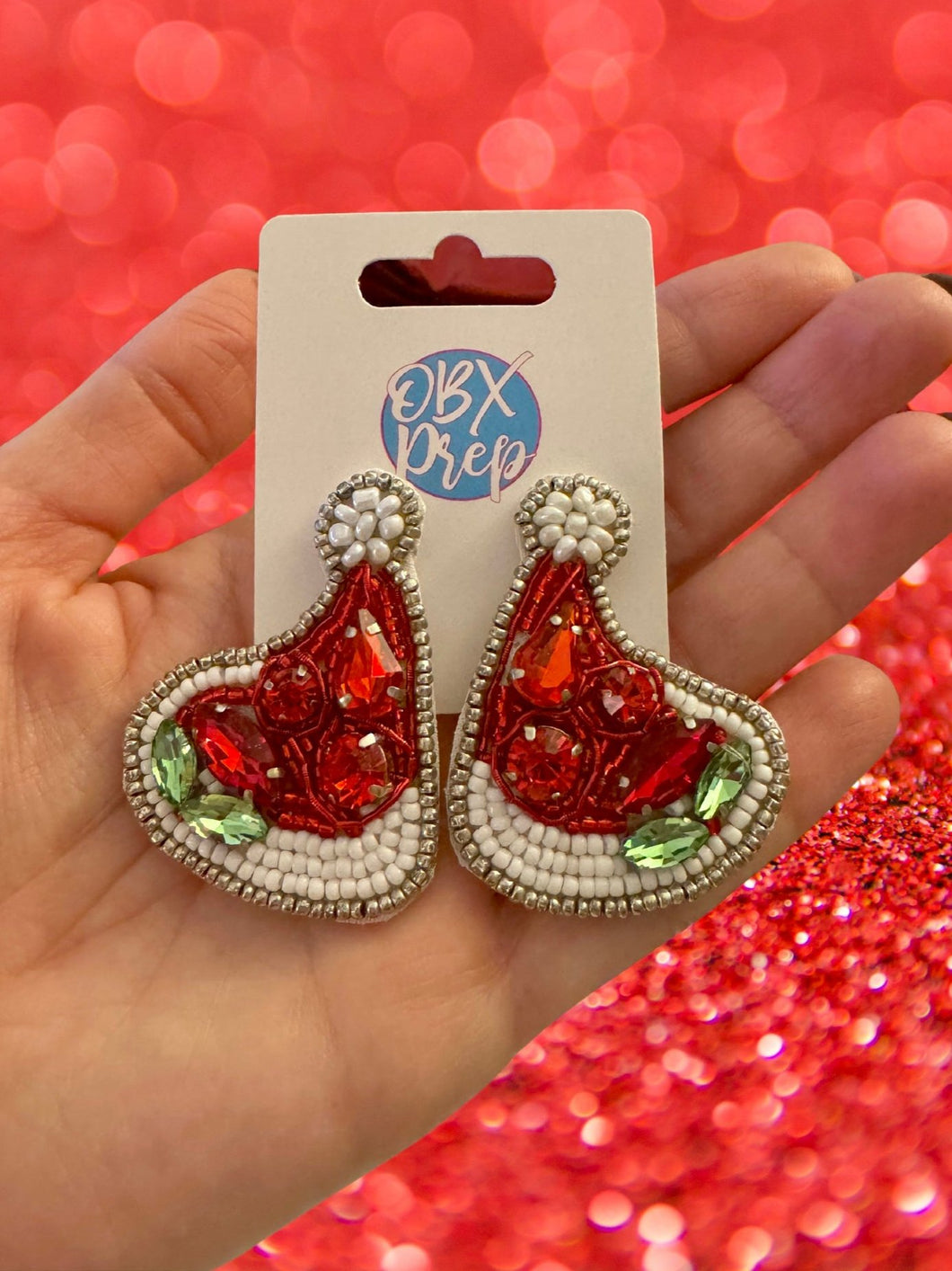 Santa Claus Hat Glam Rhinestone Beaded Earrings