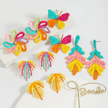 Load image into Gallery viewer, Bright Raffia Floral Easter Spring Dangle Earrings - WS Pre-Order
