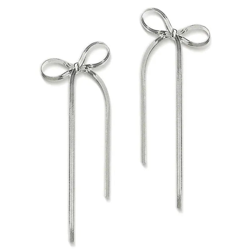 Bow and Ribbon Dangle Stainless Steel Earrings S
