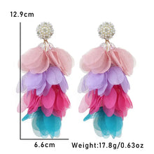 Load image into Gallery viewer, Floral Petal Statement Earrings with Faux Pearl Posts.
