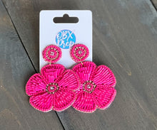 Load image into Gallery viewer, Hibiscus Pink Seed Bead Dangle Earrings - OBX Prep
