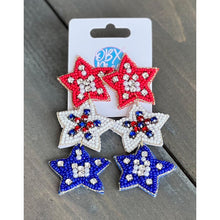 Load image into Gallery viewer, Handmade Patriotic Red White and Blue Triple Stars Earrings - OBX Prep
