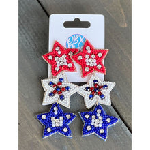 Load image into Gallery viewer, Handmade Patriotic Red White and Blue Triple Stars Earrings - OBX Prep
